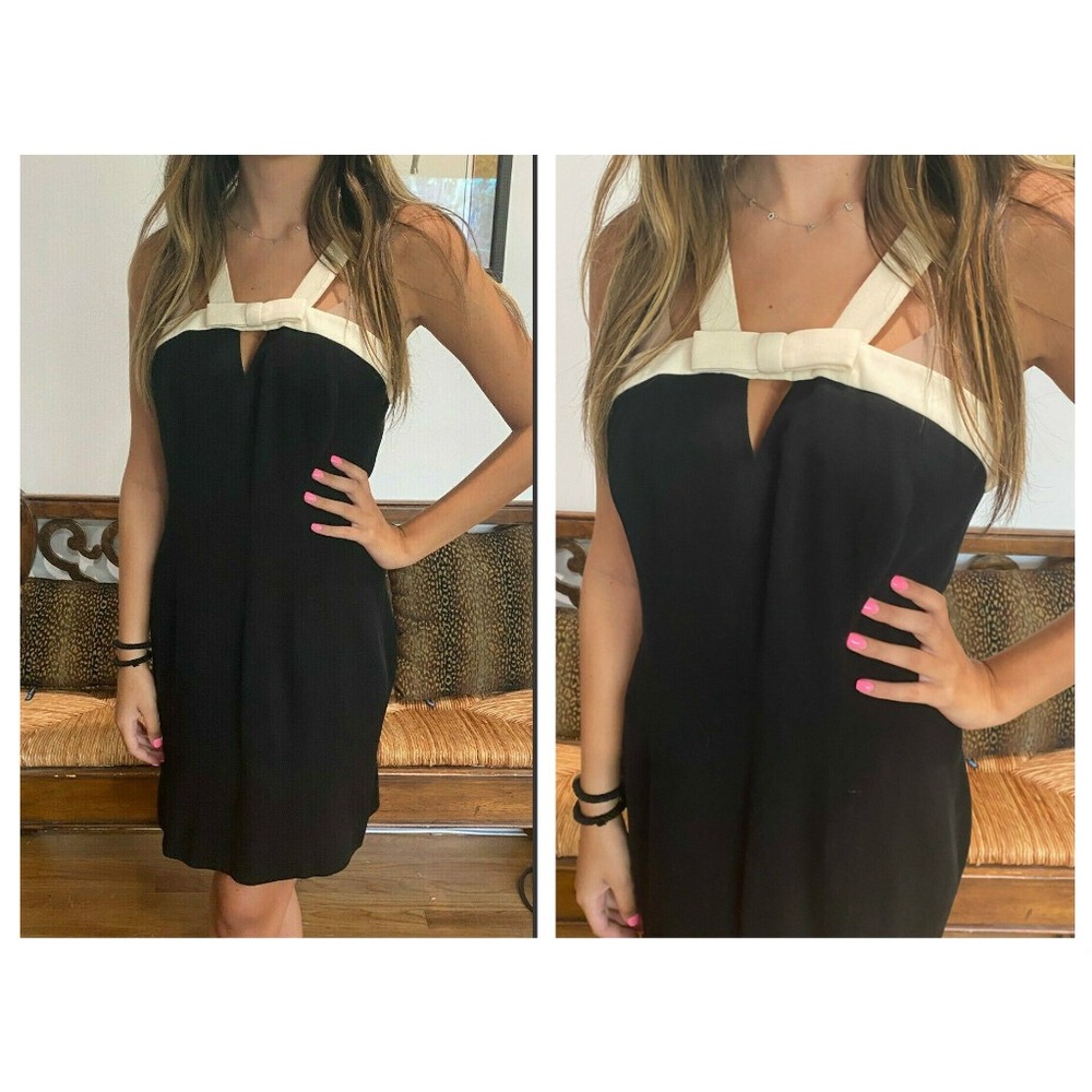 BARNEYS NEW YORK BLACK SLEEVELESS  BOW WOOL SHEATH‎ DRESS 12